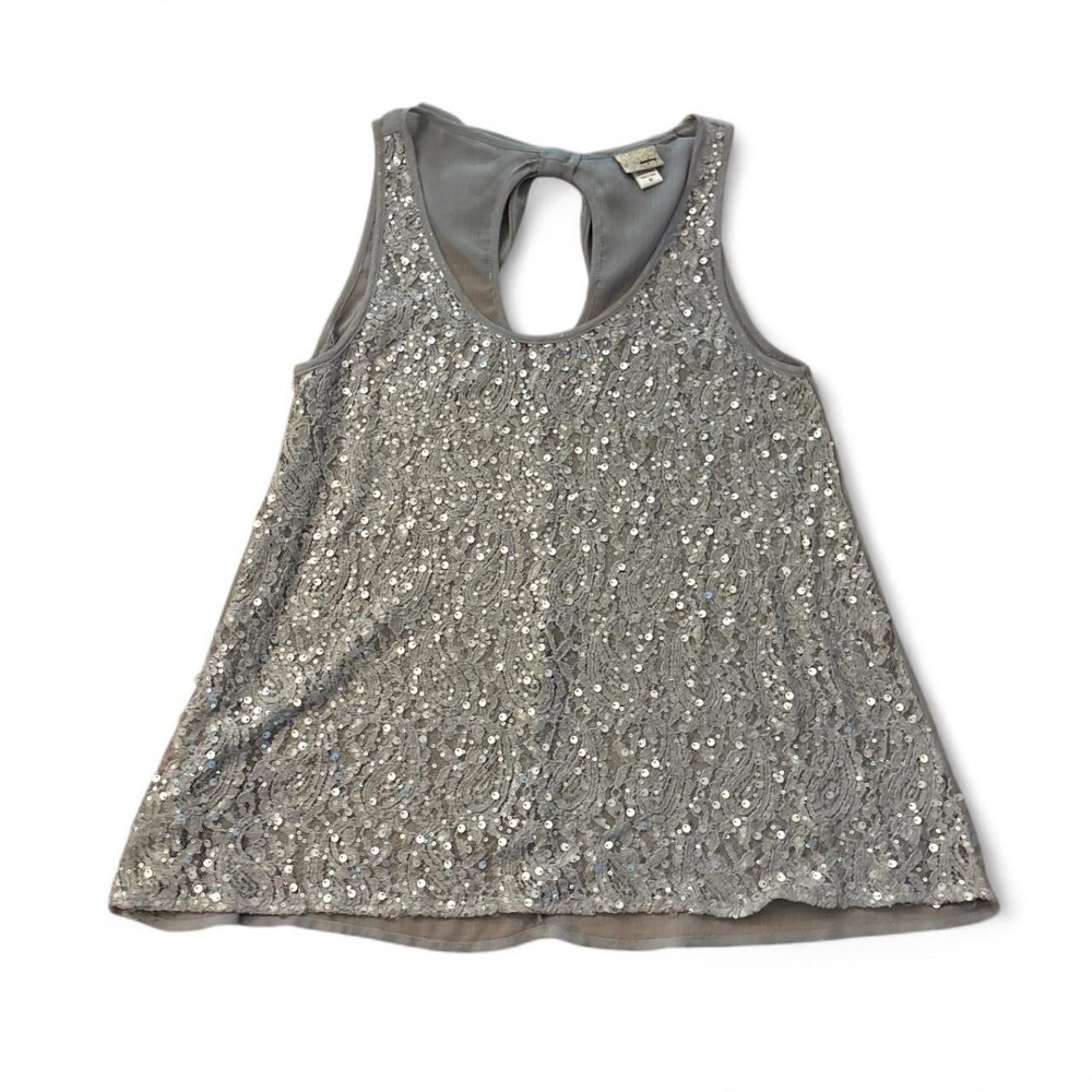 Daytrip Vintage Silver Gray Sequin Lace Bow Back Tank Top BU41896-AU Medium